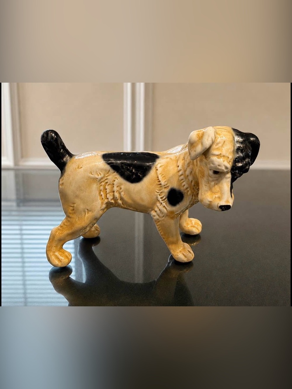 Mid-Century Ceramic Spotted Terrier Dog Figurine – Hand-Painted Glazed Statue